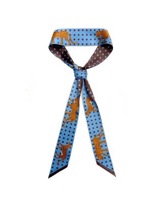 Шарф Jessie Zhao New York Silk Skinny Blue Leopards Garden