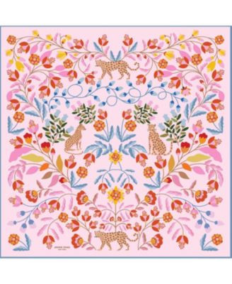 Jessie Zhao New York Double Sided Silk Scarf Of Pink Blossom Jungle
