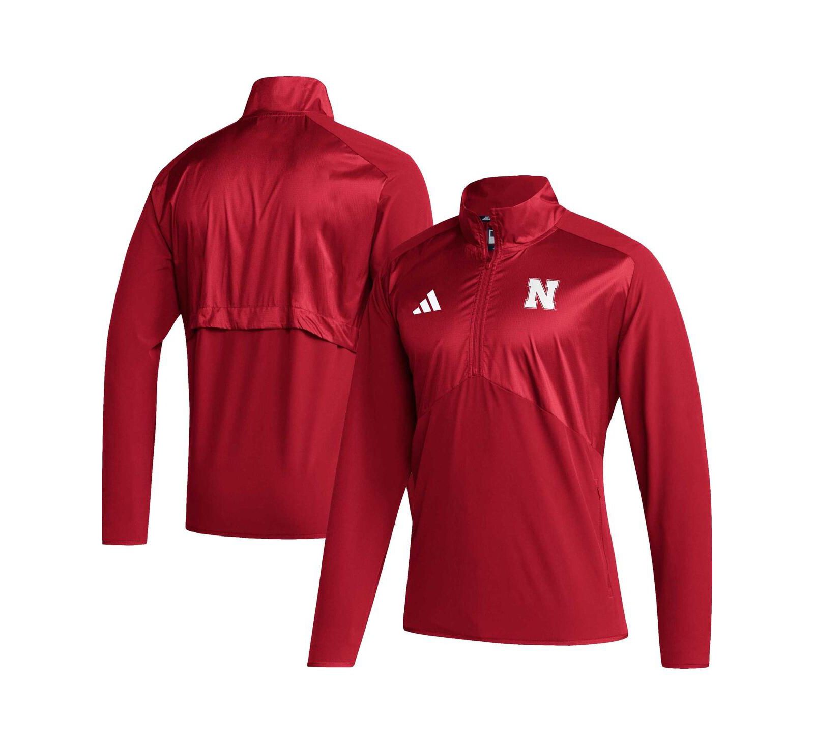 Men's adidas Scarlet Nebraska Huskers Sideline AEROREADY Raglan Sleeve Quarter-Zip Jacket