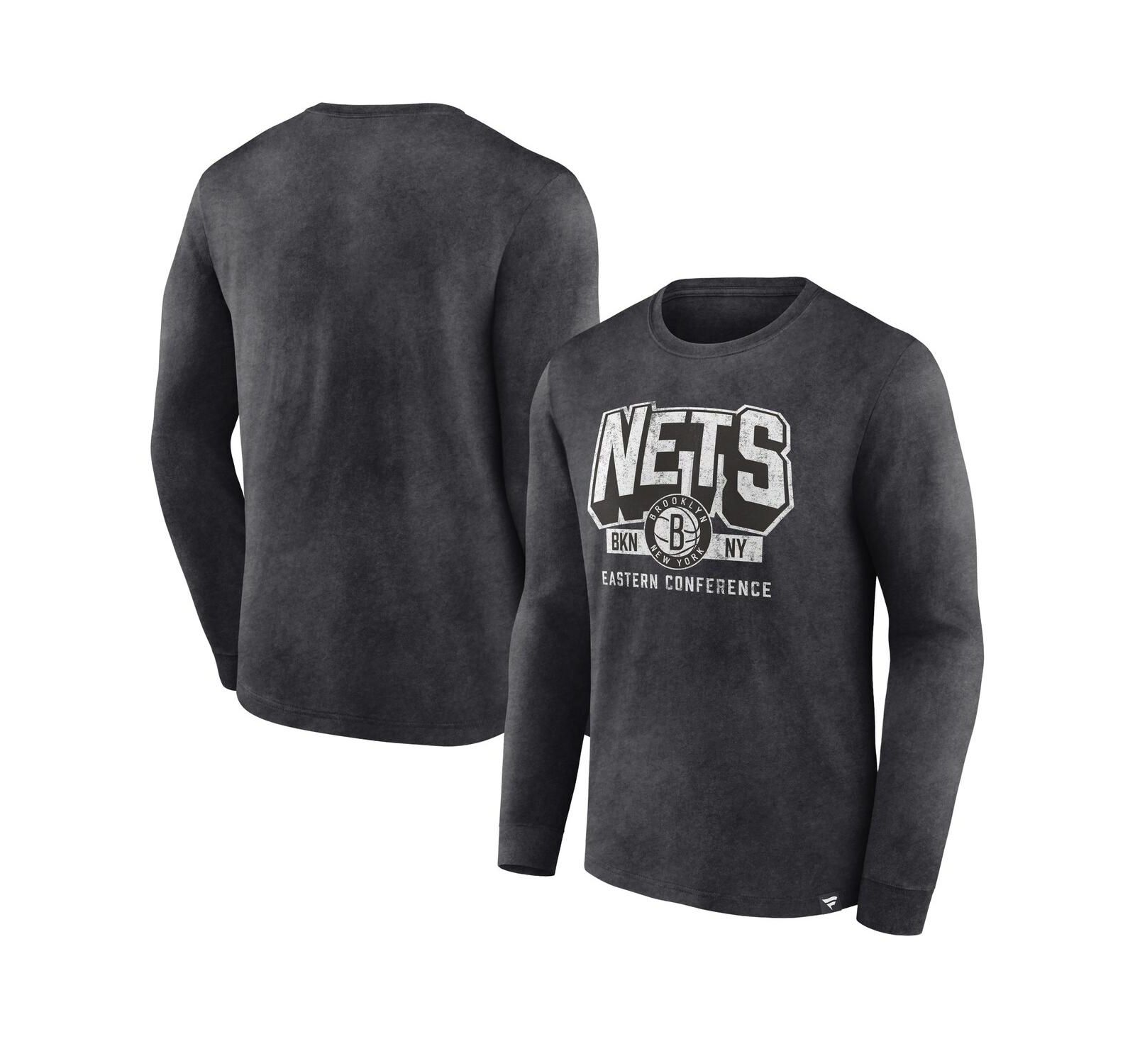 Мужская футболка Fanatics Brooklyn Nets Heather Charcoal Distressed Long Sleeve