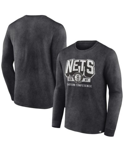 Мужская футболка Fanatics Brooklyn Nets Heather Charcoal Distressed Long Sleeve