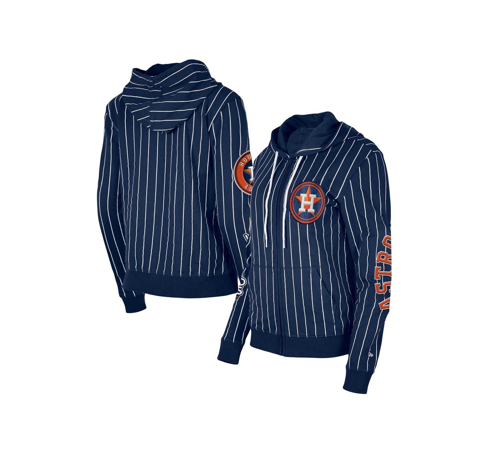 Women's New Era Navy Houston Astros Pinstripe Tri-Blend Full-Zip Hoodie Jacket