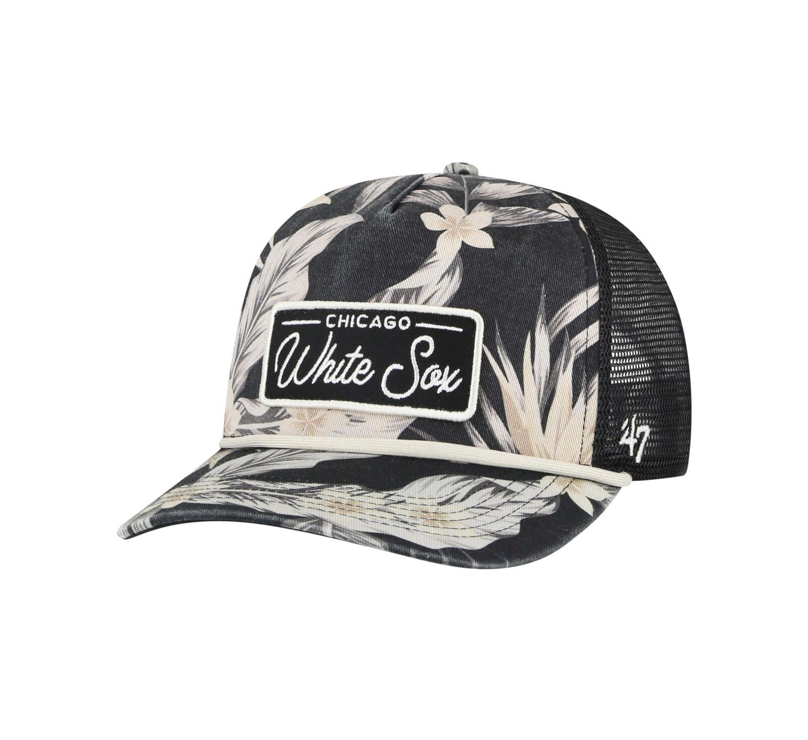Men's '47 Brand Black Chicago White Sox Tropicalia Trucker Hitch Adjustable Hat