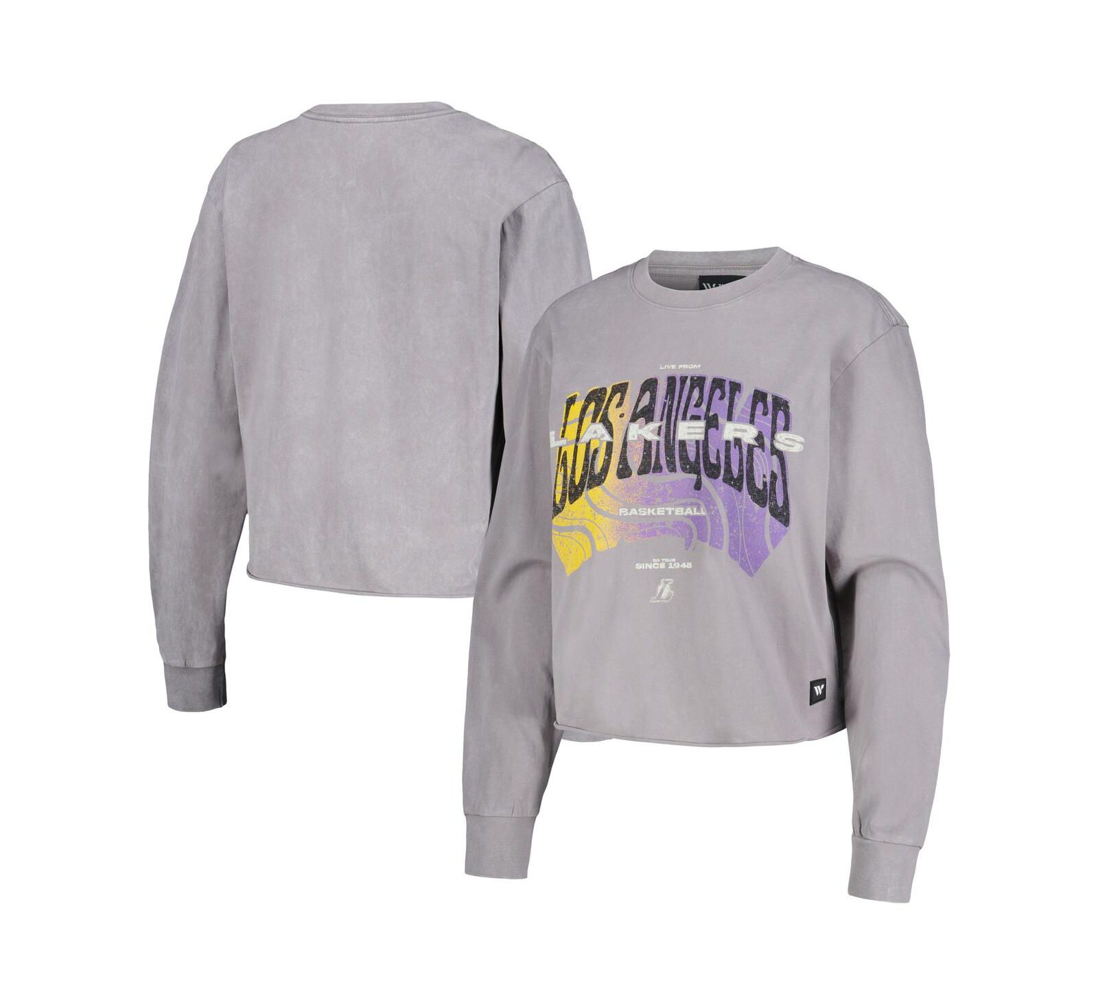 Женская укороченная футболка The Wild Collective Gray Distressed Los Angeles Lakers Band Long Sleeve