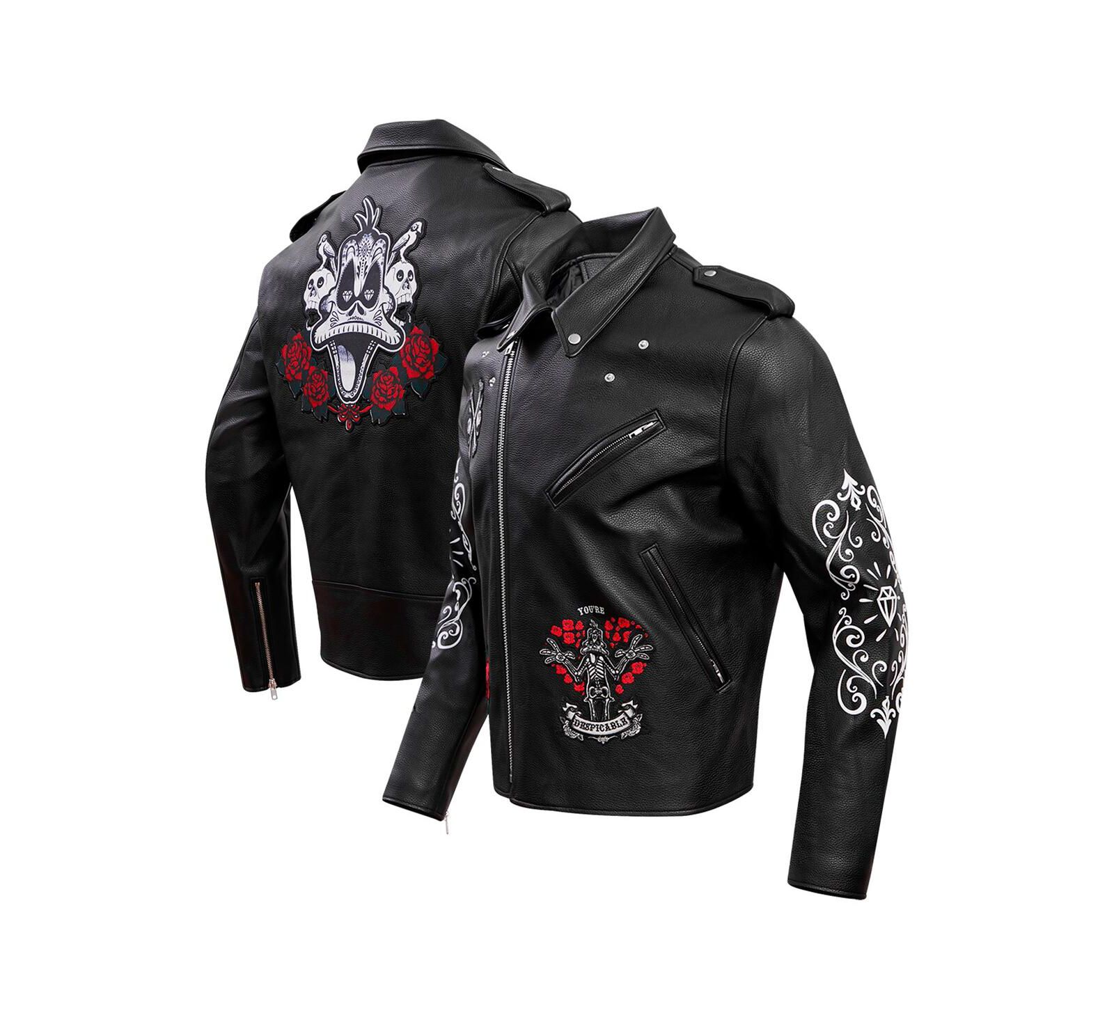 Men's Freeze Max Black Looney Tunes Dispicable Biker Full-Zip Jacket