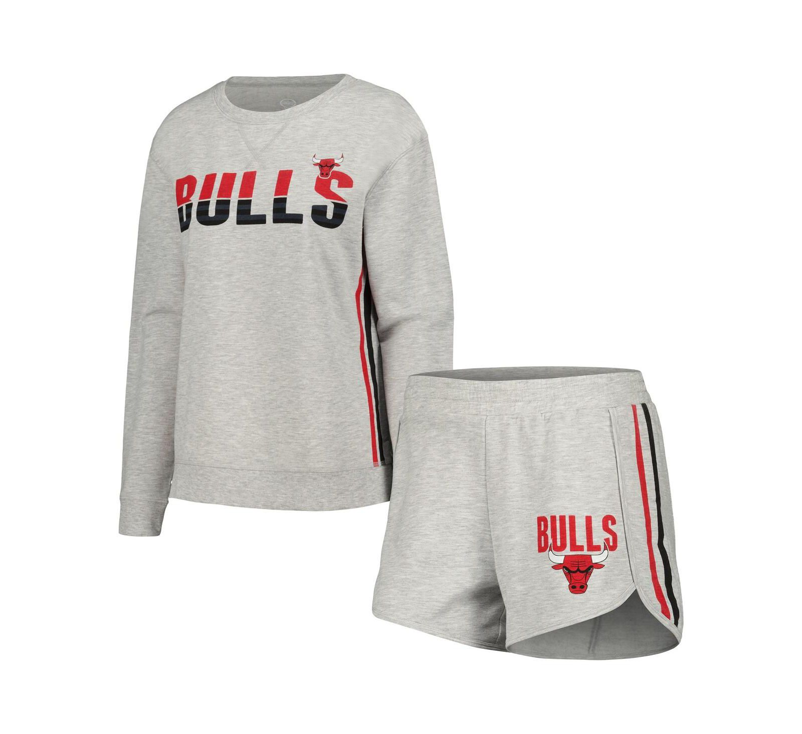 Women's Concepts Sport Gray Chicago Bulls Cedar Long Sleeve T-shirt and Shorts Sleep Set