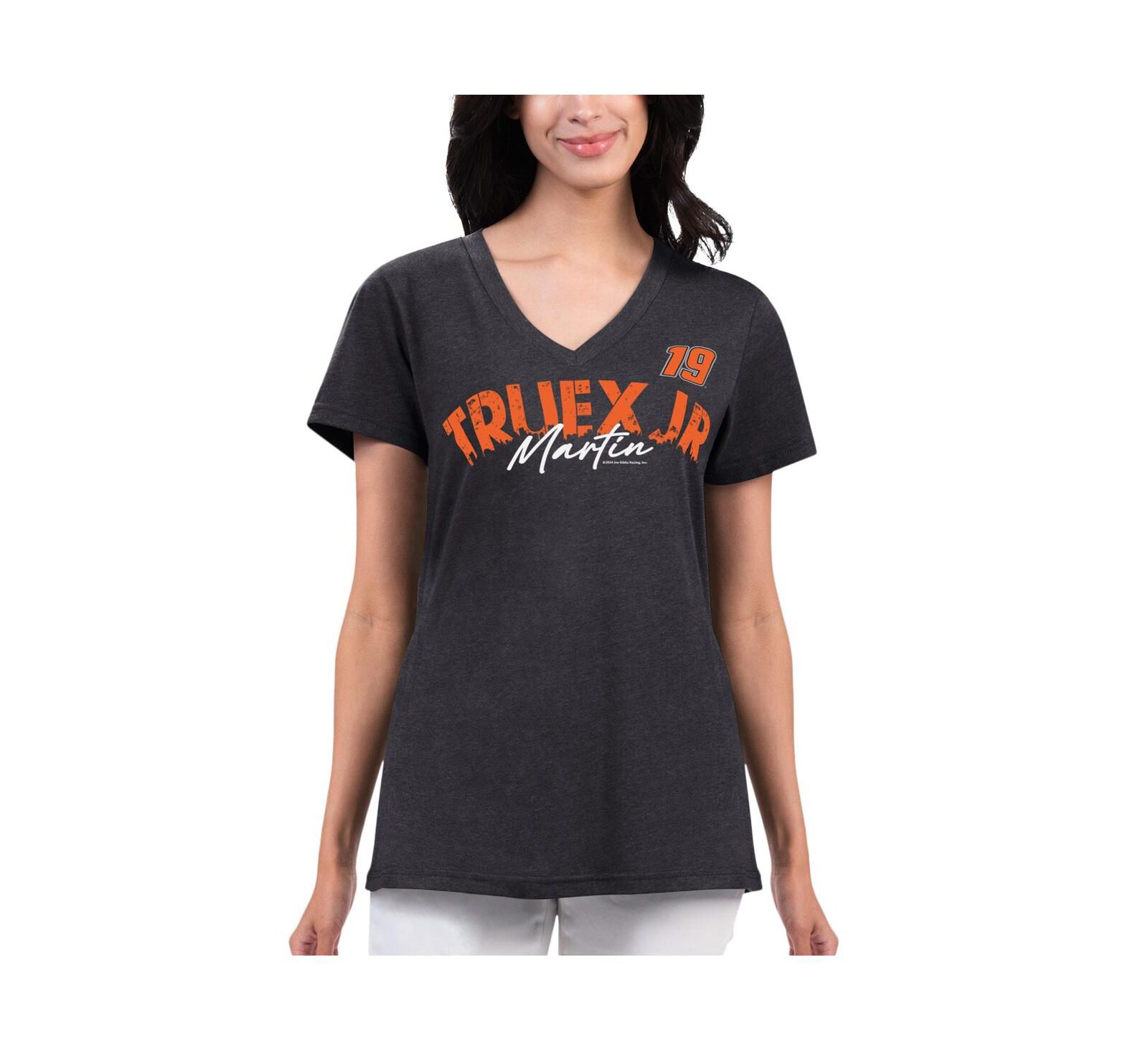 Женская футболка G-III 4Her by Carl Banks Black Distressed Martin Truex Jr Key Move V-Neck T-shirt