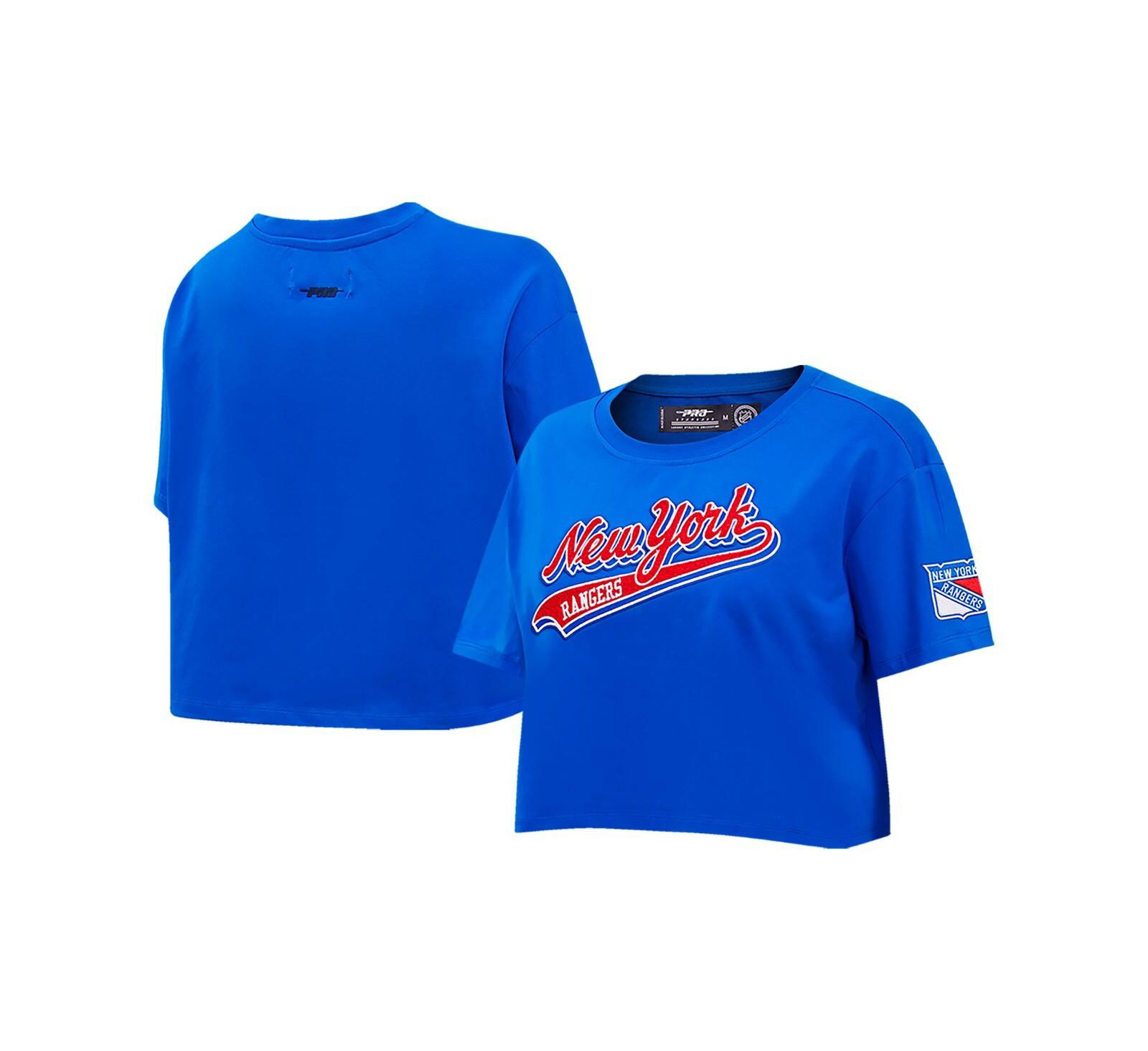 Pro Standard Женская укороченная футболка Boxy Script, New York Rangers, синяя