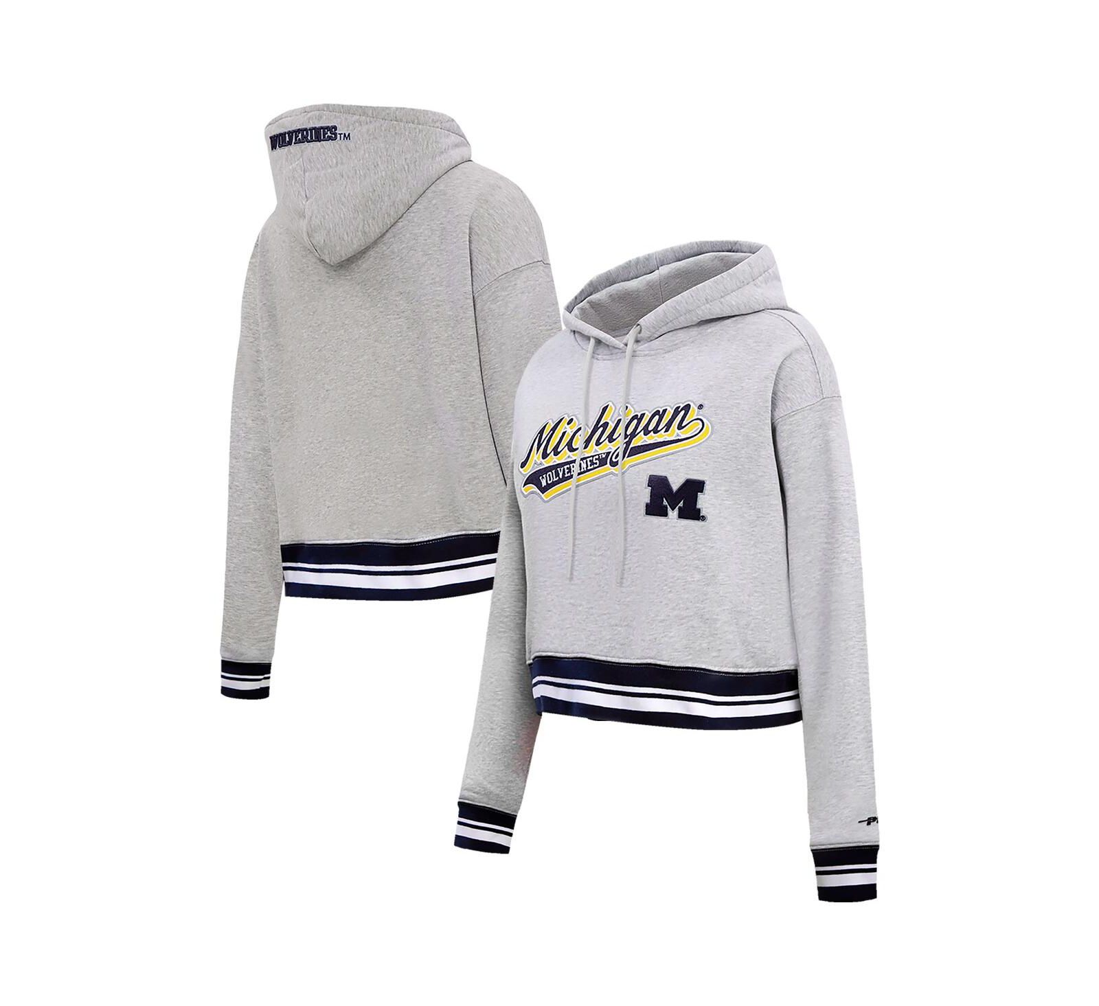 Женское укороченное худи Pro Standard Heather Gray Michigan Wolverines Script Tail Fleece