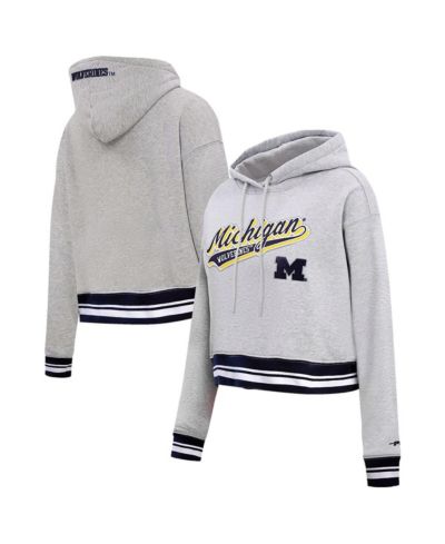 Женское укороченное худи Pro Standard Heather Gray Michigan Wolverines Script Tail Fleece