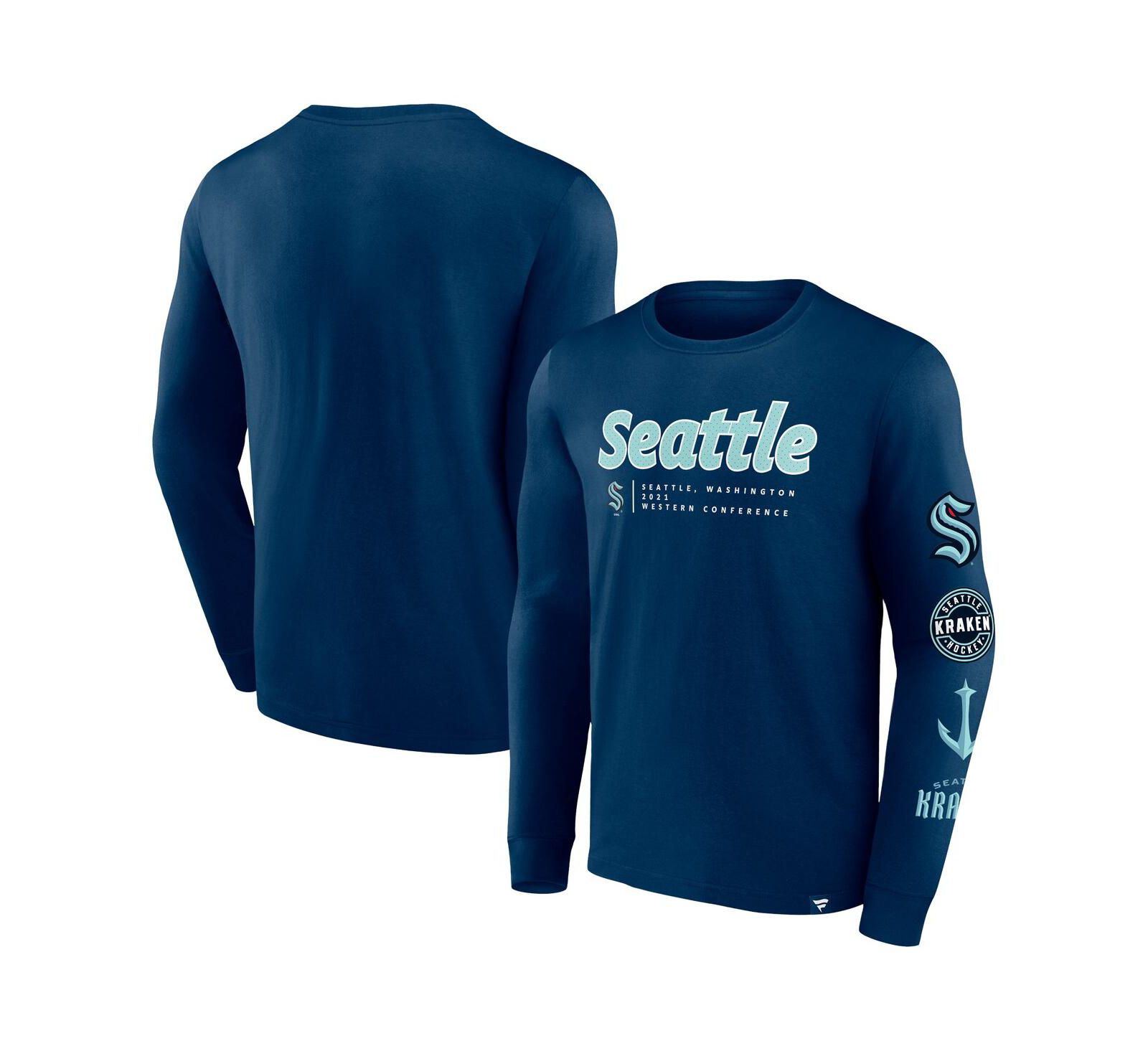 Men's Fanatics Deep Sea Blue Seattle Kraken Strike the Goal Long Sleeve T-shirt