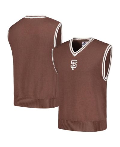 PLEASURES Мужской вязаный джемпер с V-образным вырезом, коричневый, San Francisco Giants
