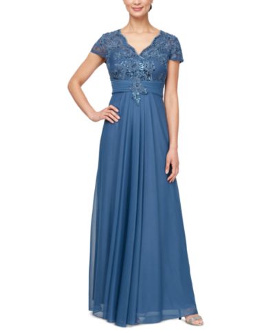 Alex Evenings Petite Embellished Short-Sleeve Gown