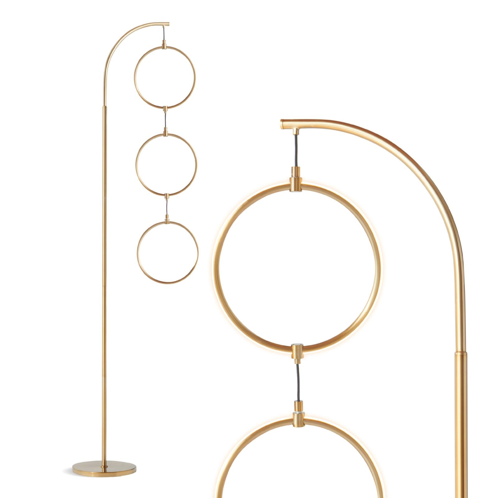 Brightech 3 Ring Lamp 74" Dimmable LED Floor Lamp with Hanging Ring Design and Touch Control, Smart Plug Compatible, Gold Brass