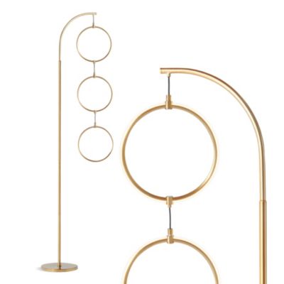 Brightech 3 Ring Lamp 74" Dimmable LED Floor Lamp with Hanging Ring Design and Touch Control, Smart Plug Compatible, Gold Brass