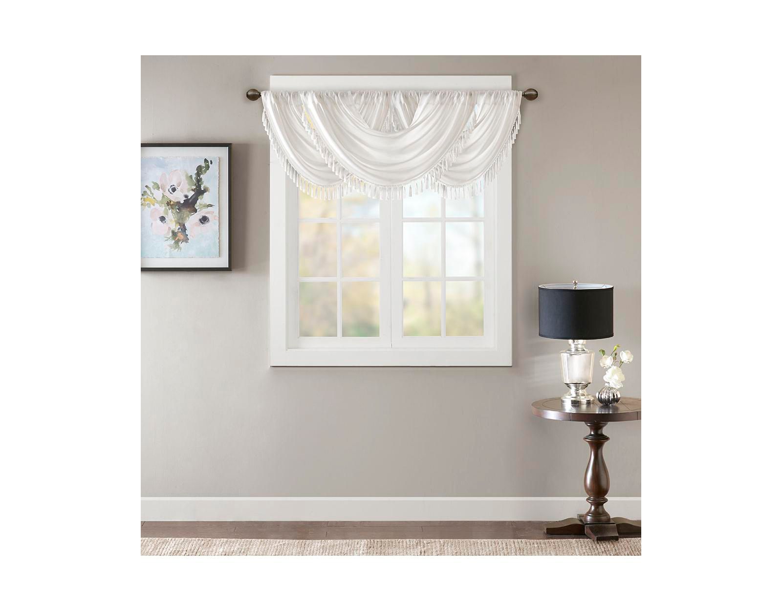 Elena Faux Silk Waterfall Embellished Valance Window Valance for Bedroom and kitchen, Lining and Rob Pocket/Back Tab valances