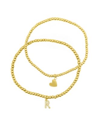 ADORNIA 14K Gold-Plated Stretch Bracelet Set with Mini Crystal Initial