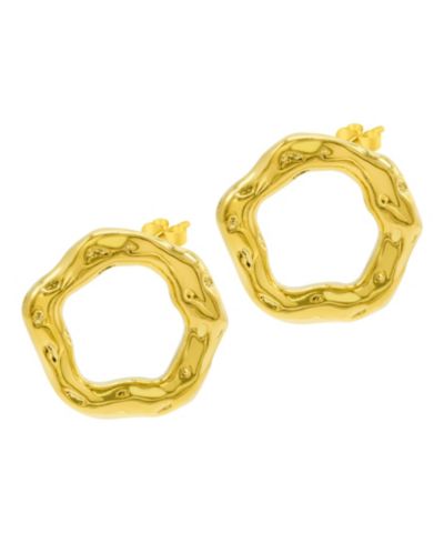 ADORNIA Tarnish Resistant 14K Gold-Plated Hammered Open Circle Earrings