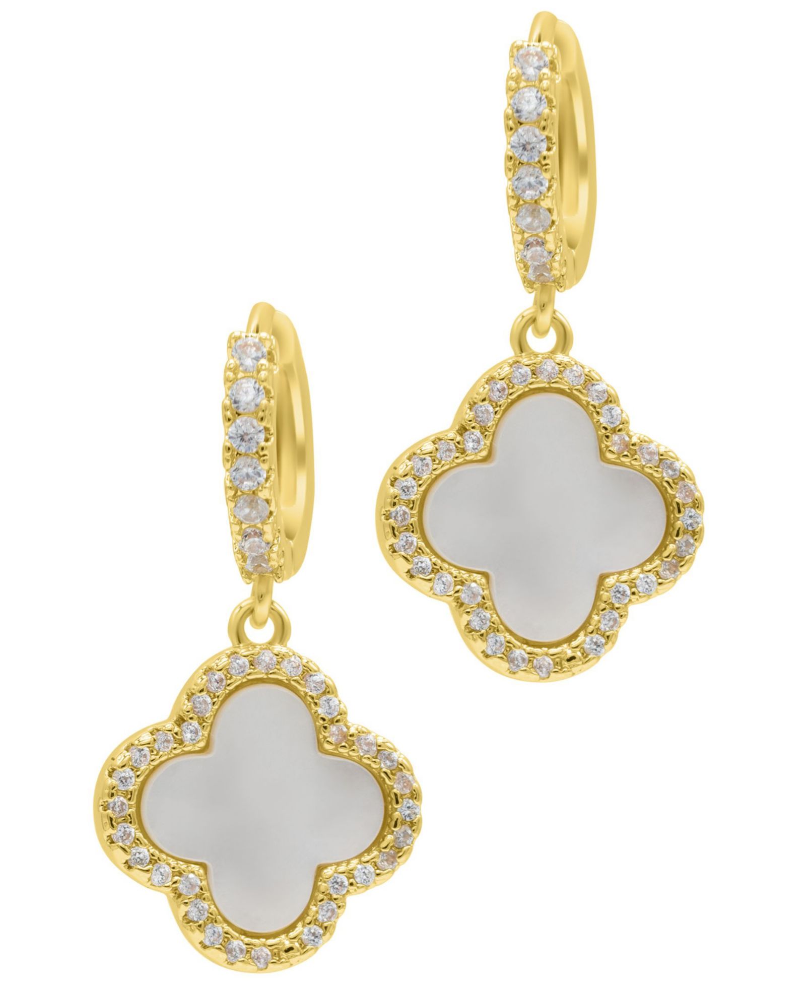 ADORNIA серьги-кольца с кристаллами и перламутром 14K Gold-Plated