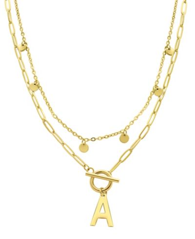 ADORNIA Tarnish Resistant 14K Gold-Plated Confetti and Paperclip Layered Initial Toggle Necklace