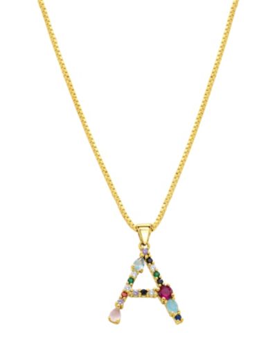 ADORNIA 14K Gold-Plated Multi Color Stone Initial Necklace