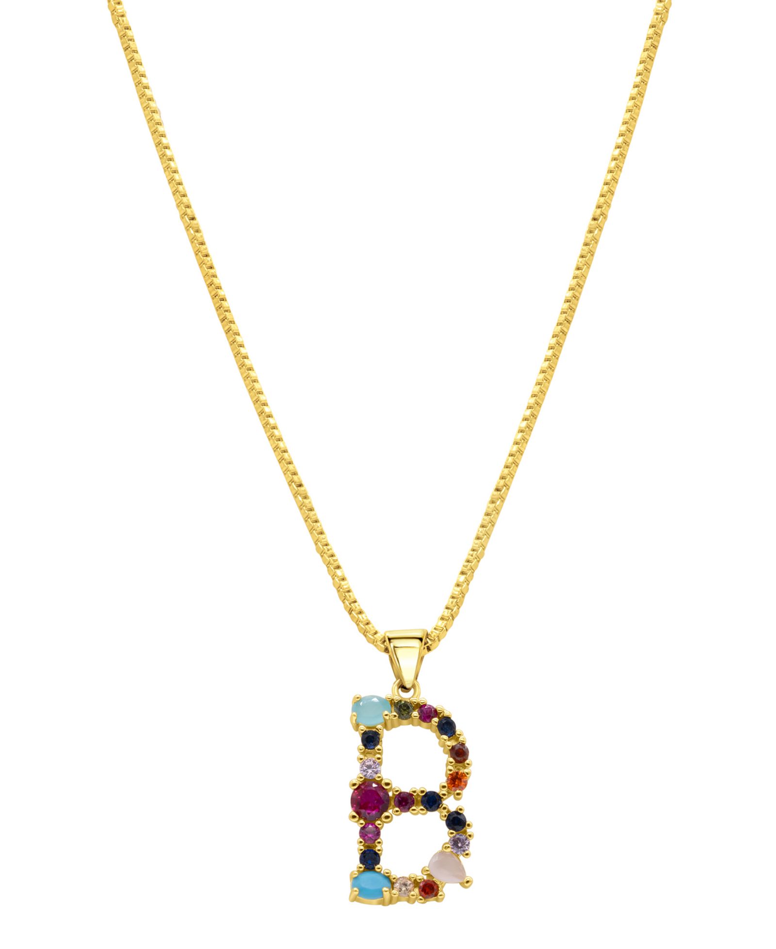 ADORNIA 14K Gold-Plated Multi Color Stone Initial Necklace