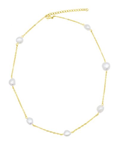 ADORNIA Tarnish Resistant 14K Gold-Plated Adjustable Station Cultured Freshwater Pearl Necklace