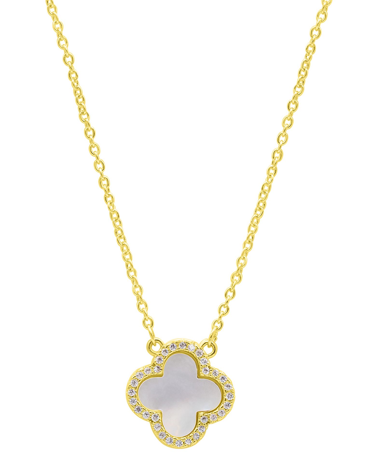 ADORNIA 14K Gold-Plated Crystal Halo White Mother-of-Pearl Clover Necklace