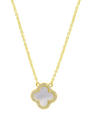 ADORNIA 14K Gold-Plated Crystal Halo White Mother-of-Pearl Clover Necklace