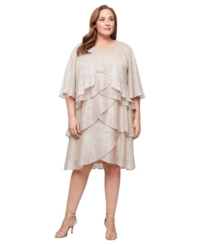 SL Fashions Plus Size 2-Piece. Metallic Tiered Dress & Jacket Set