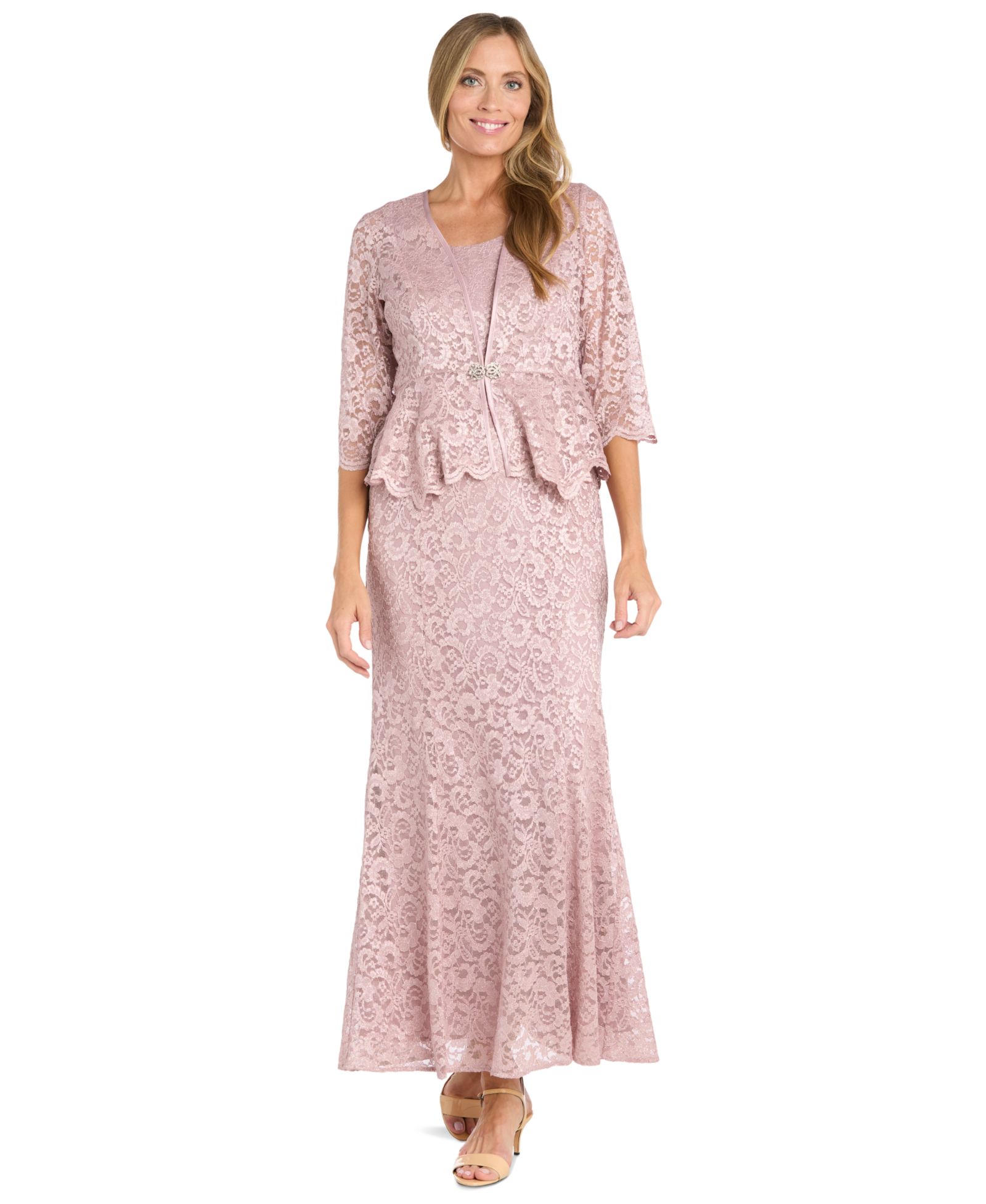 R & M Richards Petite 2-Piece Metallic-Lace Gown & Jacket Set