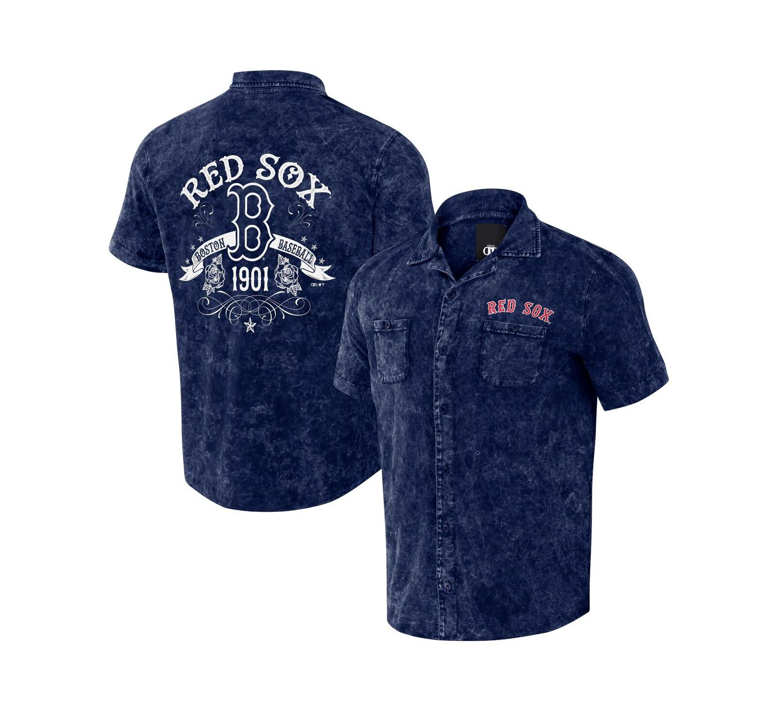 Men's Darius Rucker Collection by Fanatics Navy Distressed Boston Red Sox Denim Team Color Button-Up Shirt