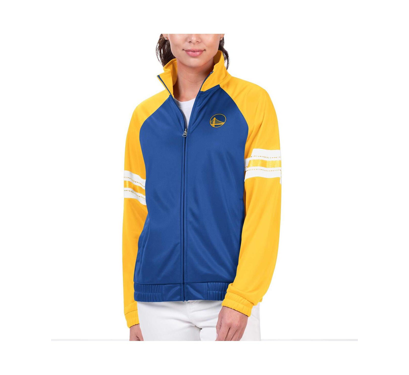 Women's G-III 4Her by Carl Banks Royal Golden State Warriors Main Player Raglan Rhinestone Full-Zip Track Jacket