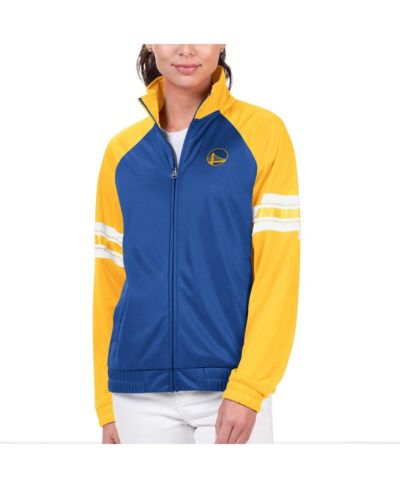 Women's G-III 4Her by Carl Banks Royal Golden State Warriors Main Player Raglan Rhinestone Full-Zip Track Jacket