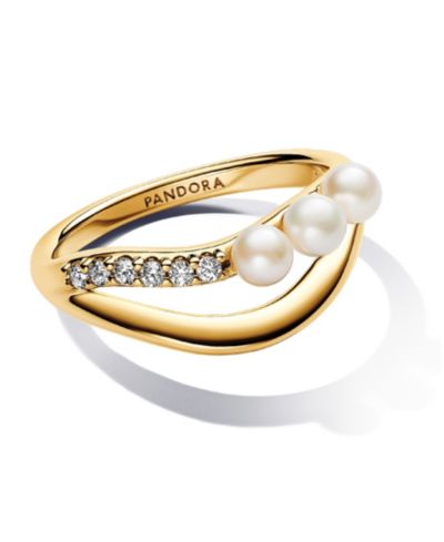 Кольцо Pandora с жемчугом и прозрачным кубическим цирконием, 14k Gold-plated