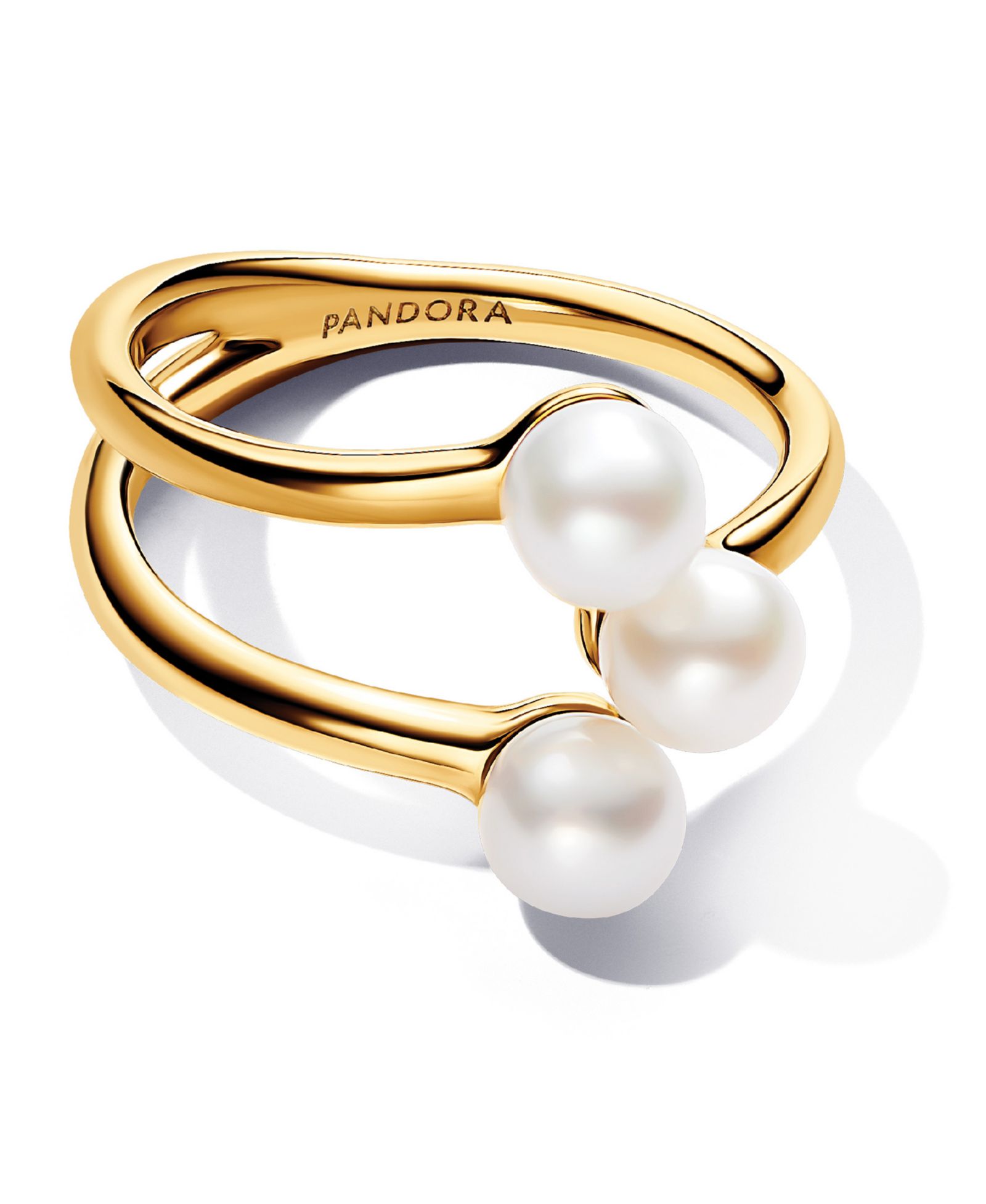 Кольцо Pandora Treated Freshwater Cultured Pearl Open в позолоченном золоте 14k