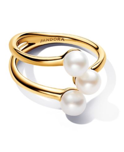Pandora Treated Freshwater Cultured   Pearl Open Ring in 14k Gold-plated