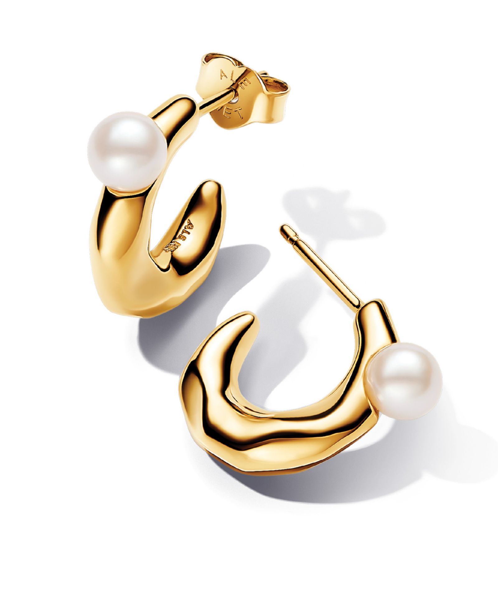 Серьги-кольца Pandora 14K Gold-Plated с культивированным жемчугом