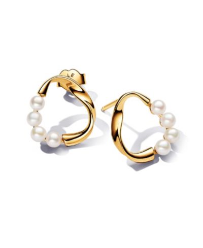 Pandora 14k gold-plated Shaped Circle Treated Freshwater Cultured   Pearls Stud Earrings