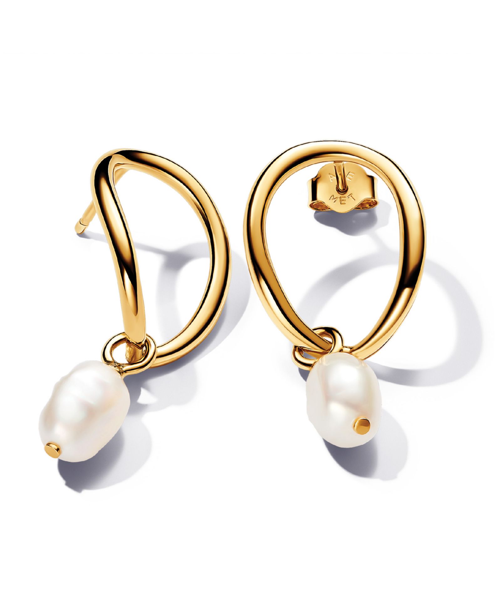 Pandora 14K Gold-Plated   Shaped Circle Baroque Treated Freshwater Cultured   Pearl Earrings