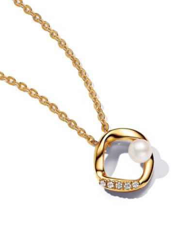Pandora Shaped Pavé Circle Treated Freshwater Cultured   Pearl Collier 17.7 inch Necklace
