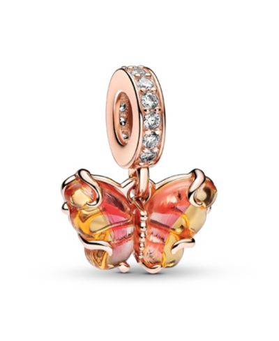Подвеска-шарм Pandora Rose 14K Gold-Plated с розовым и желтым стеклом Murano и бабочкой
