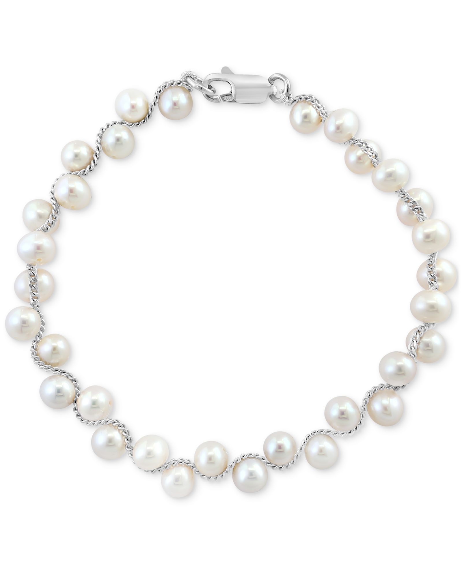 EFFY® Freshwater Pearl Zigzag Flex Bracelet in Sterling Silver