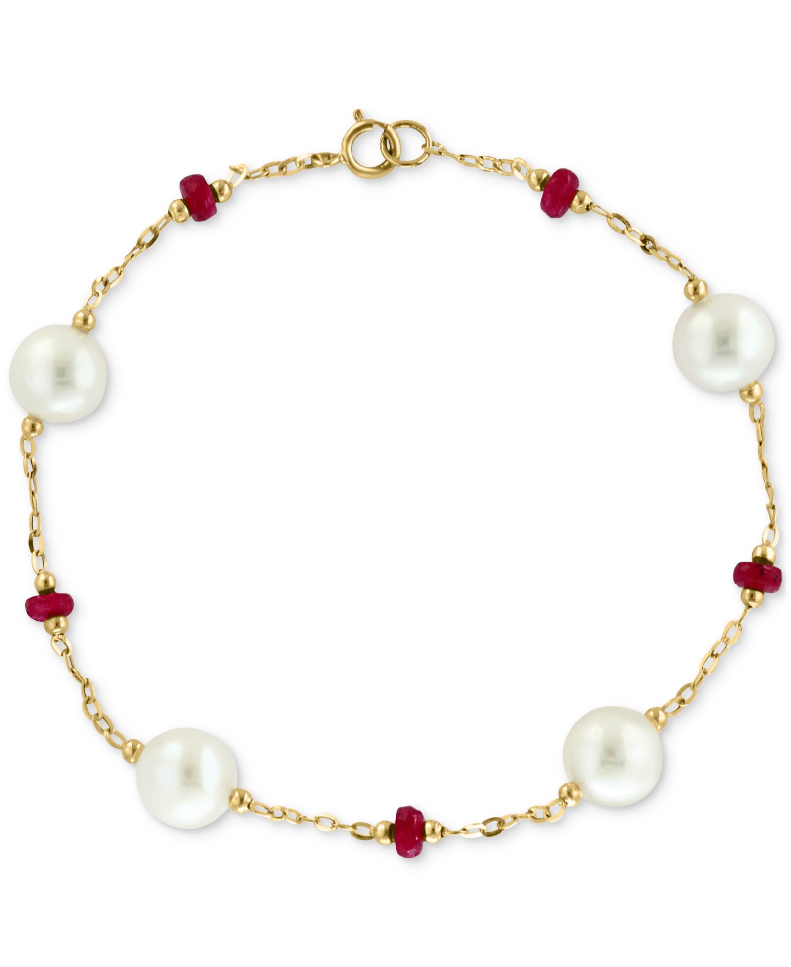EFFY® Cultured Freshwater Pearl (8mm) & Ruby (2-5/8 ct. t.w.) Chain Link Bracelet in 14k Gold