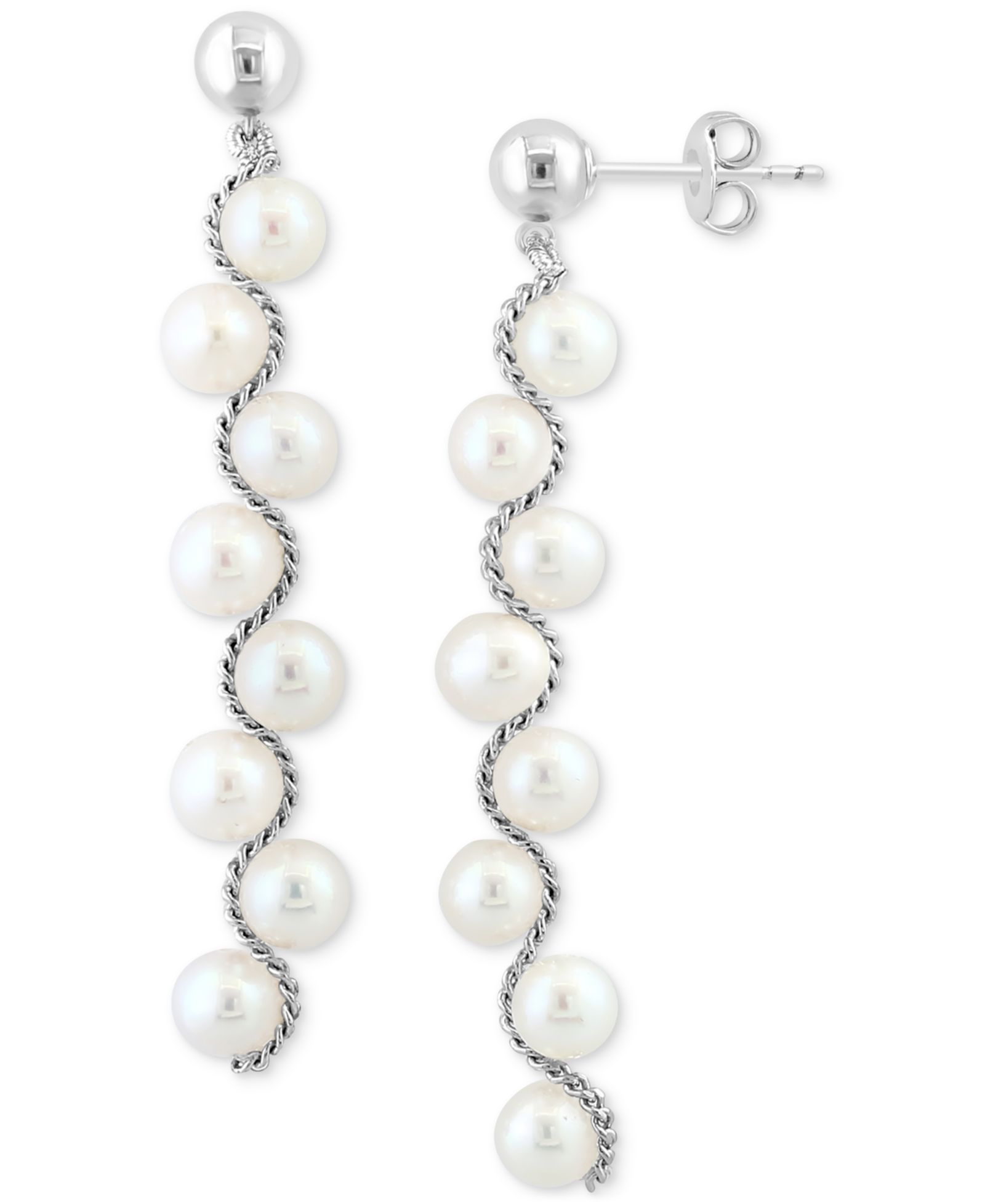 Серьги EFFY® Freshwater Pearl Linear Drop Sterling Silver