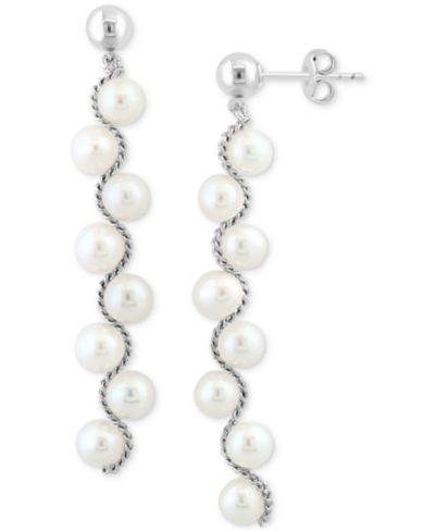 Серьги EFFY® Freshwater Pearl Linear Drop Sterling Silver