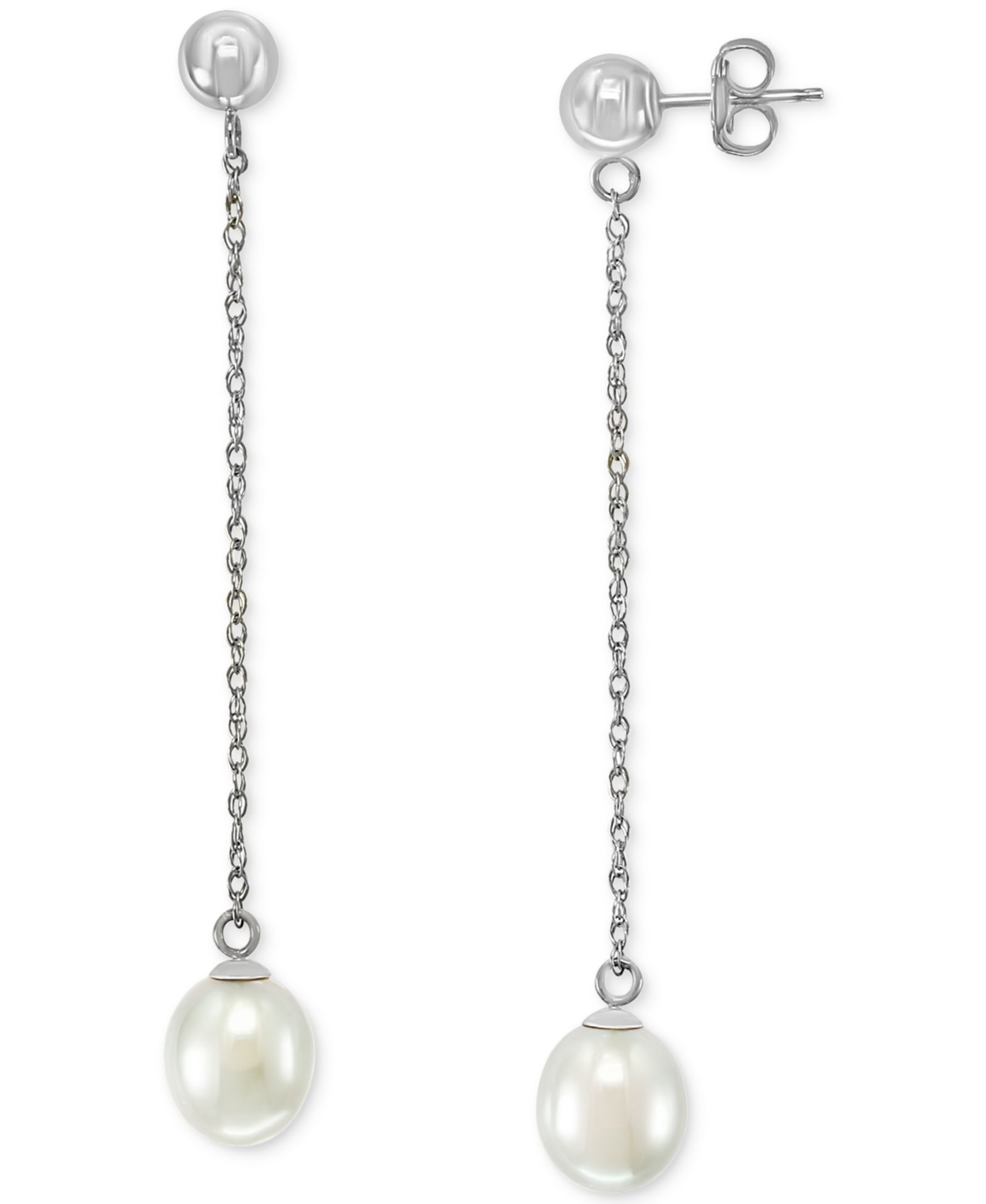 Серьги-подвески EFFY Collection Freshwater Pearl (7mm) из белого золота 14k