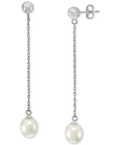EFFY® Freshwater Pearl (7mm) Chain Drop Earrings in 14k White Gold