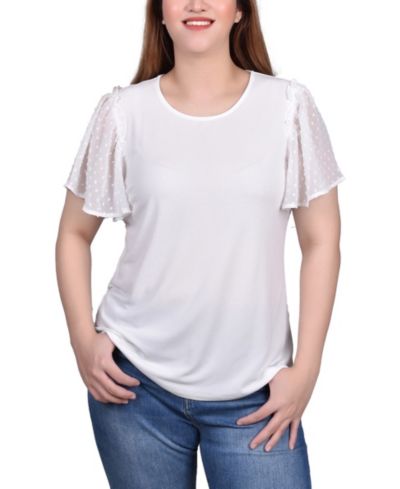 NY Collection Petite Clip Dot Flutter Sleeve Top