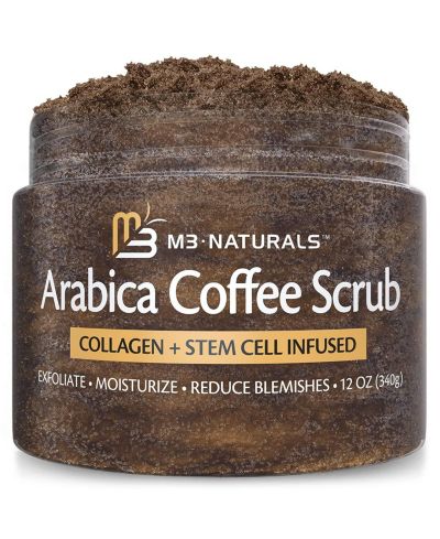 Скраб для тела M3 Naturals Arabica Coffee с коллагеном и стволовыми клетками - отшелушивающий скраб для тела и очищающее средство для лица, 12 oz